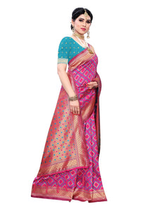 AKHILAM Women's  Banarasi silk woven Design Saree with Unstitched Blouse Piece(GNG220_QL_Parent)