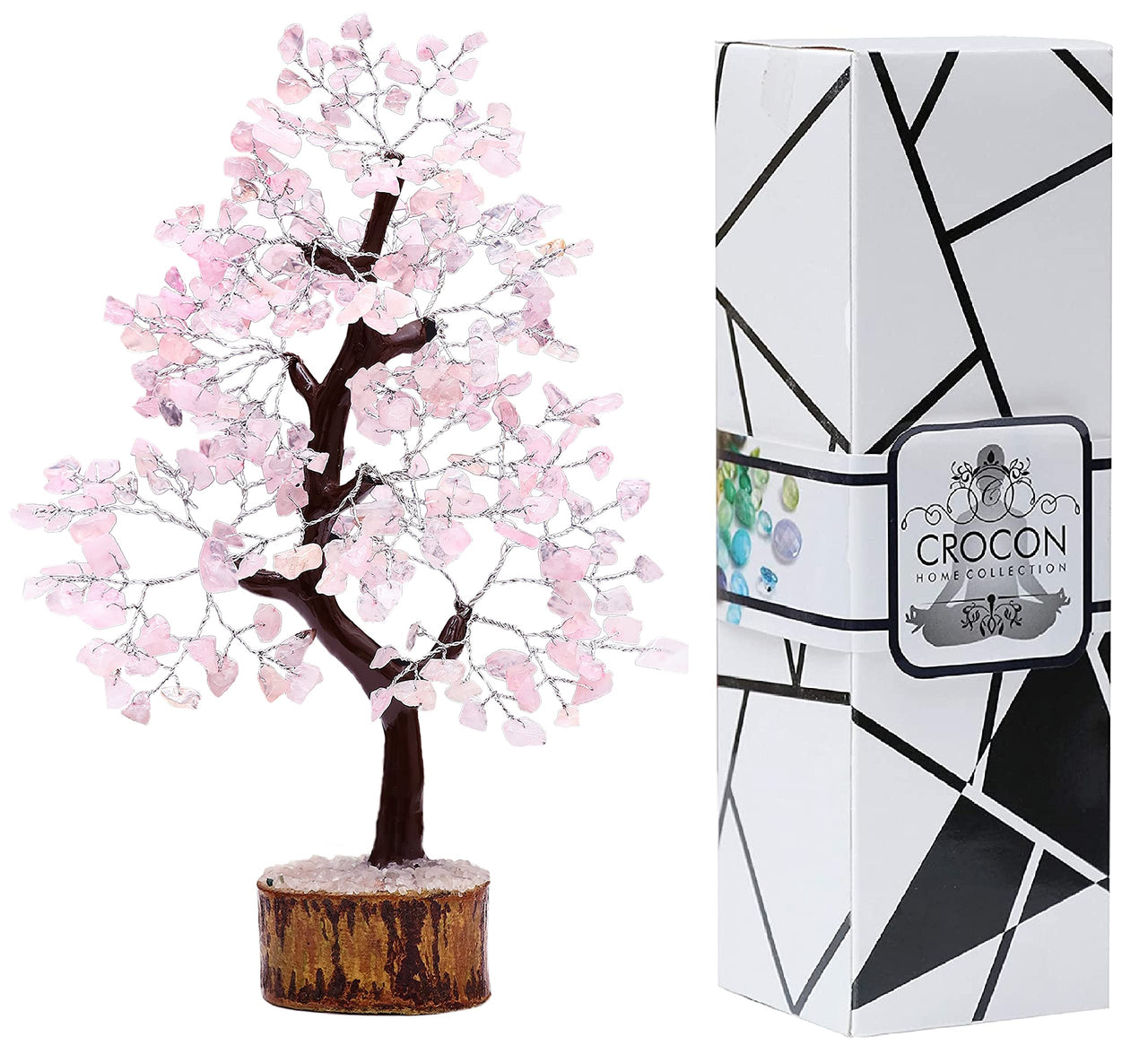 Rose Quartz Crystal Tree of Life - Chakra Tree for Positive Energy, Feng Shui Decor - Handmade Gemstone Tree, Good Luck Money Tree Bonsai, Pink Healing Crystals - Meditation Stones, Spiritual Gift Rose Quartz (Silver Wire)