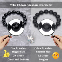 Vicsoon Handmade Bracelets, 14mm Natural Black Obsidian Protection Bracelet for Men Women, Healing Bracelet Beads Bring Luck,Prosperity and Happiness, Crystal Jewelry Stretch Stone Bracelets for Gift