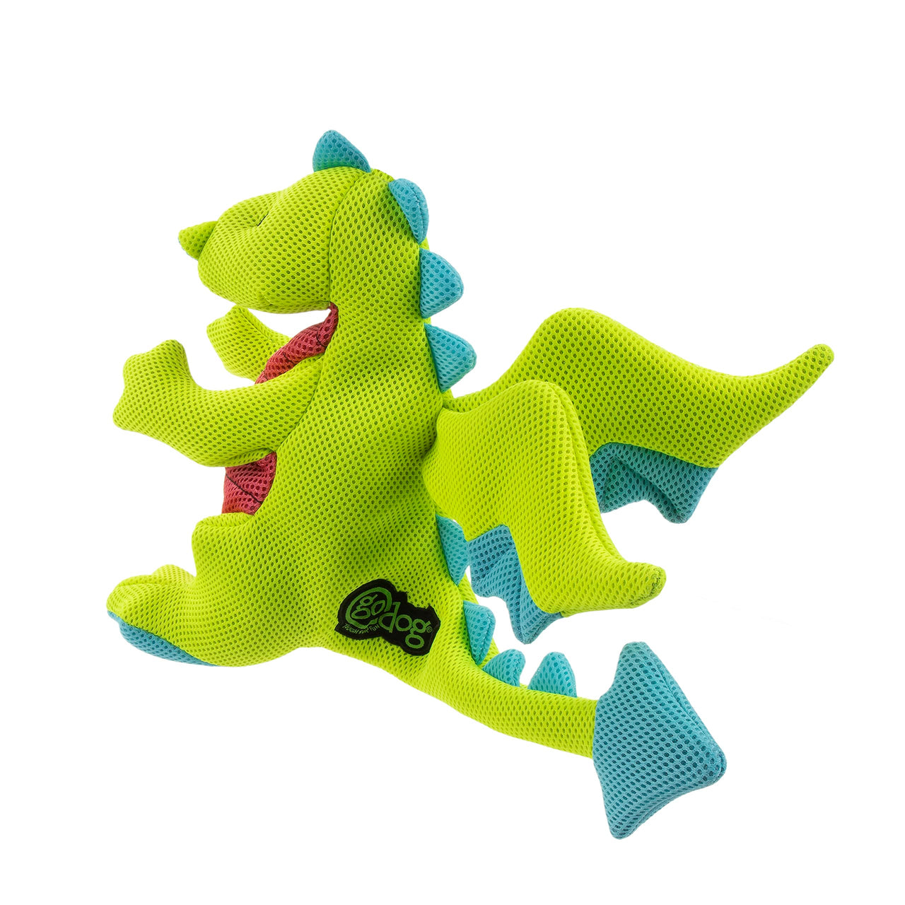 goDog Mesh Dragons Squeaky Plush Dog Toy, Double Chew Guard Technology - Green, Large Double Chew Guard Dragon