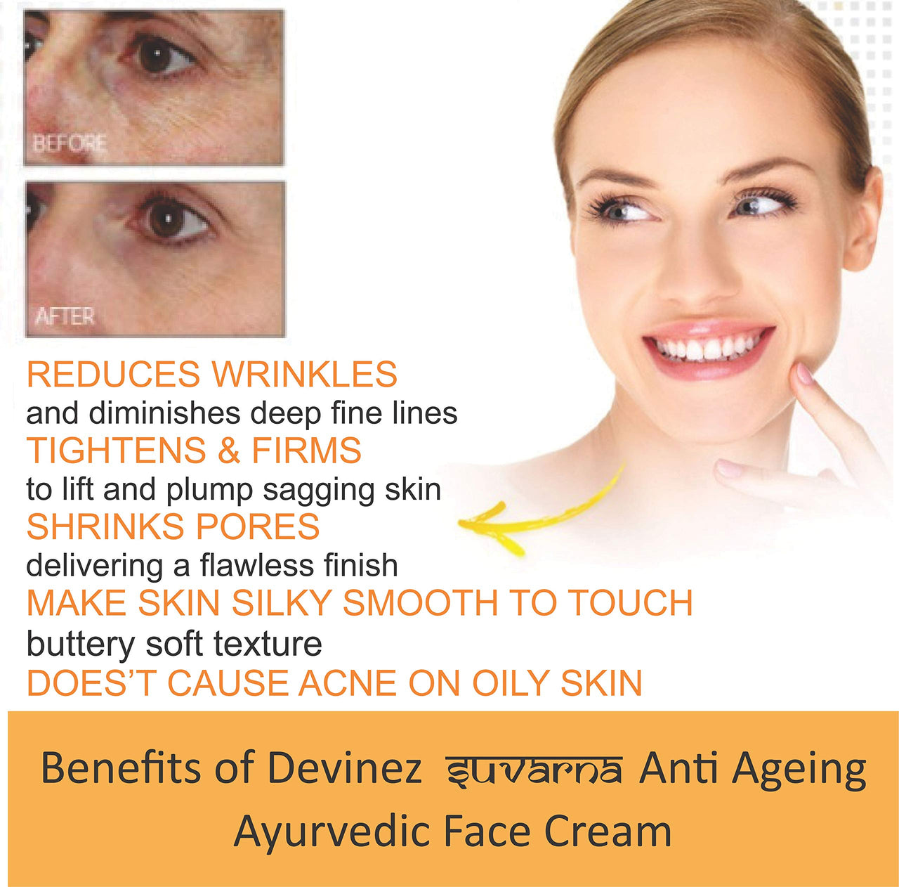 Devinez Suvarna Anti Ageing Ayurvedic Face Cream with Saffron & Sandalwood For Women in Airless Pump Bottle, 50 Gm