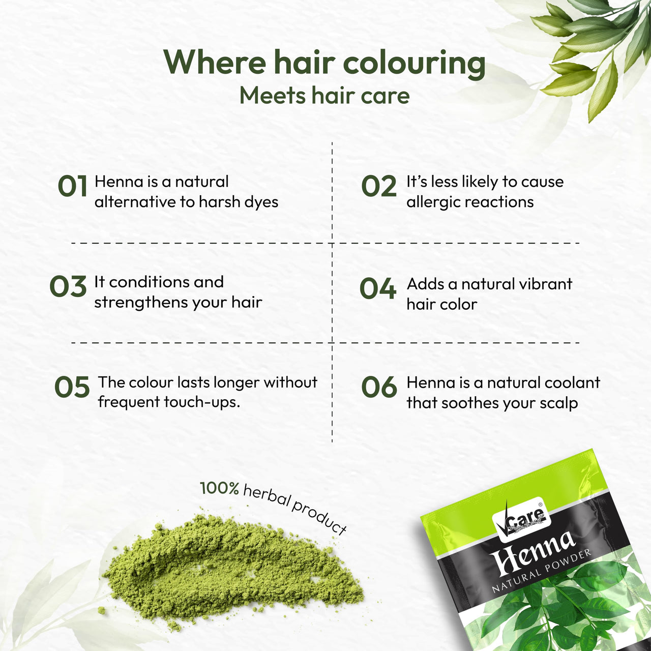 VCare Henna Natural Powder for Hair - 200 gm (Pack of 1) | Natural Conditioning & Anti-Dandruff