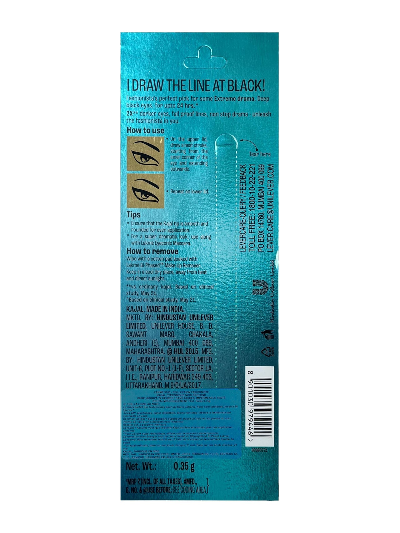 Lakmé Eyeconic Pencil Kajal, Black, Water Proof, Smudge Proof, Lasts Upto 22 Hrs, 0.35g Matte Finish