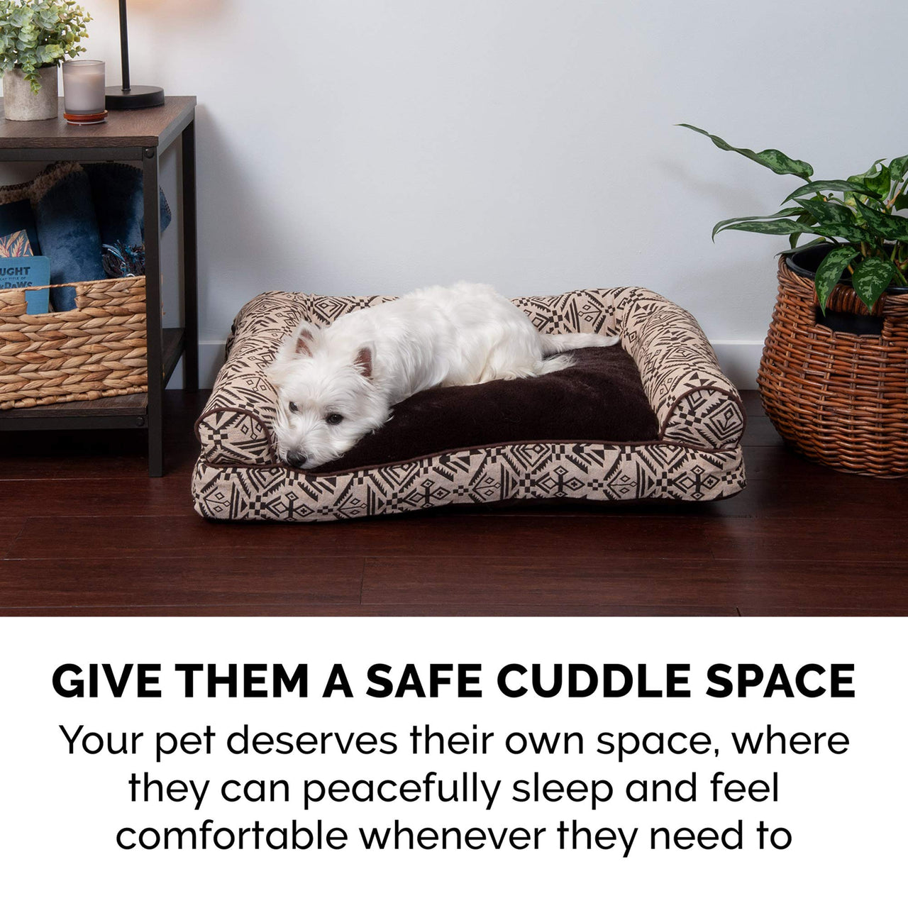 Furhaven Pillow Dog Bed for Small Dogs w/ Removable Bolsters & Washable Cover - Plush & Southwest Kilim Woven Decor Sofa - Desert Brown, Small