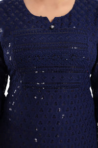 QUEEN SHIELD Women's  Knee Length Rayon Chikan-Kari KurtaKurti (QS_6631)