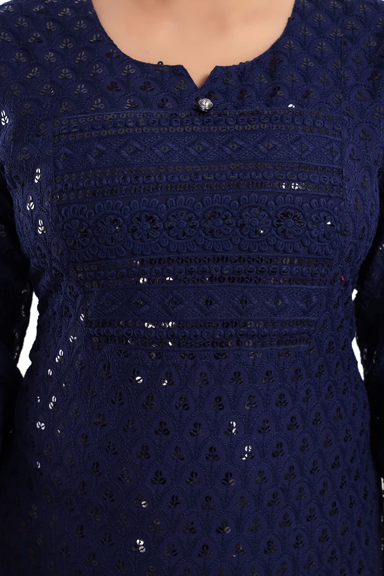 QUEEN SHIELD Women's  Knee Length Rayon Chikan-Kari KurtaKurti (QS_6631)