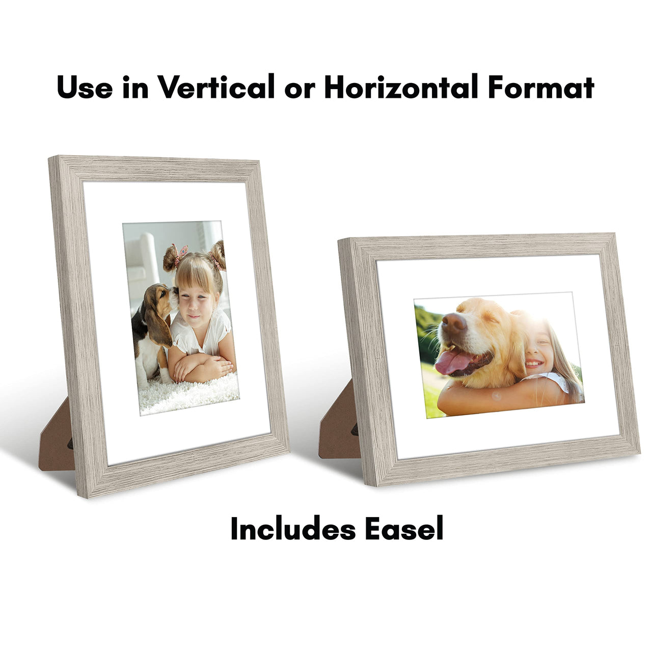 Americanflat 8x10 Picture Frame in Driftwood - Use as 5x7 Picture Frame with Mat or 8x10 Frame Without Mat - Engineered Wood Photo Frame with Shatter-Resistant Glass and Easel for Wall and Tabletop