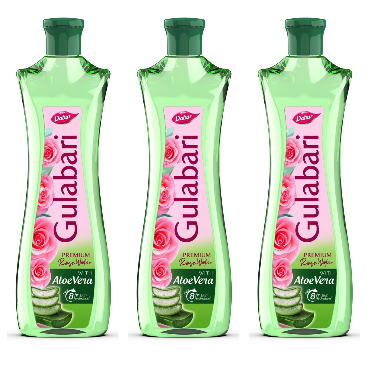 Dabur Gulabari Premium Rose Water with Aloe Vera - 1200 ml (400ml x 3) | Upto 8 HR Skin Hydration | Cleanses, Tones and Moisturises Skin | For All Skin Types