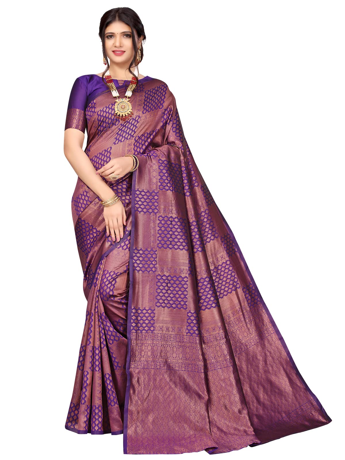 Satrani Women's Jacquard Poly Silk Saree With Unstitched Blouse Piece
