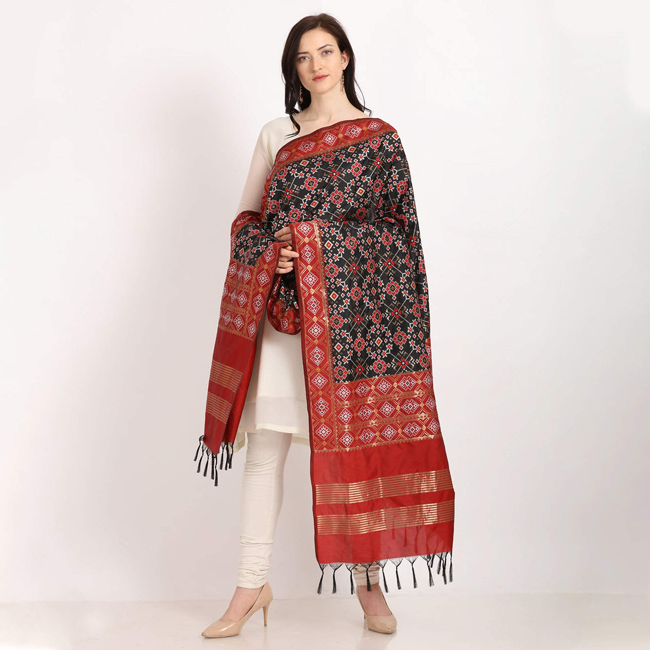 KAPAAHA Women's  Woven Design Silk Blend Dupatta Free Size