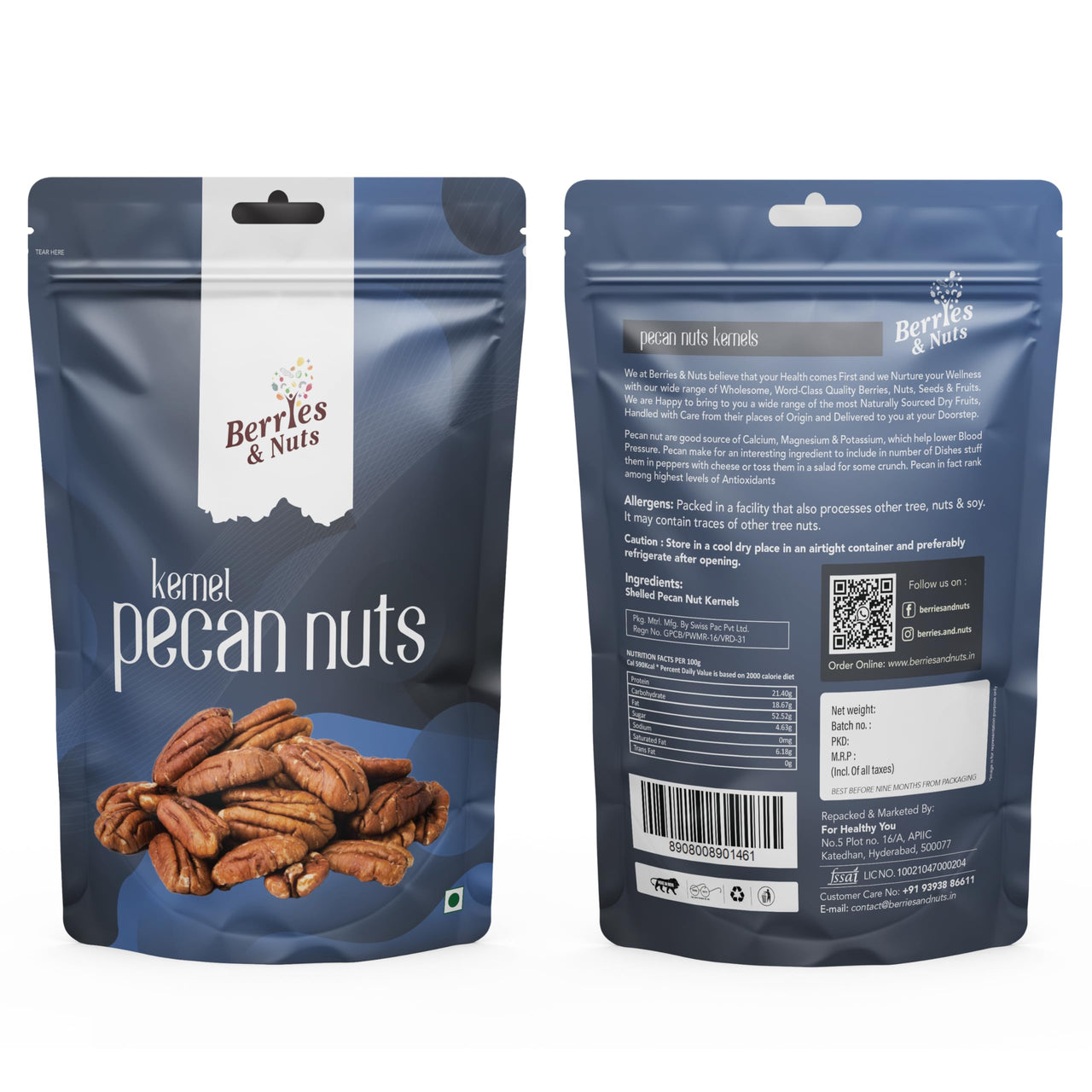 Berries And Nuts Premium American Pecan Nuts 400 Grams | Crunchy Nuts, Rich in Protein & Fibre, Pecans | 2 Pack of 200 Grams