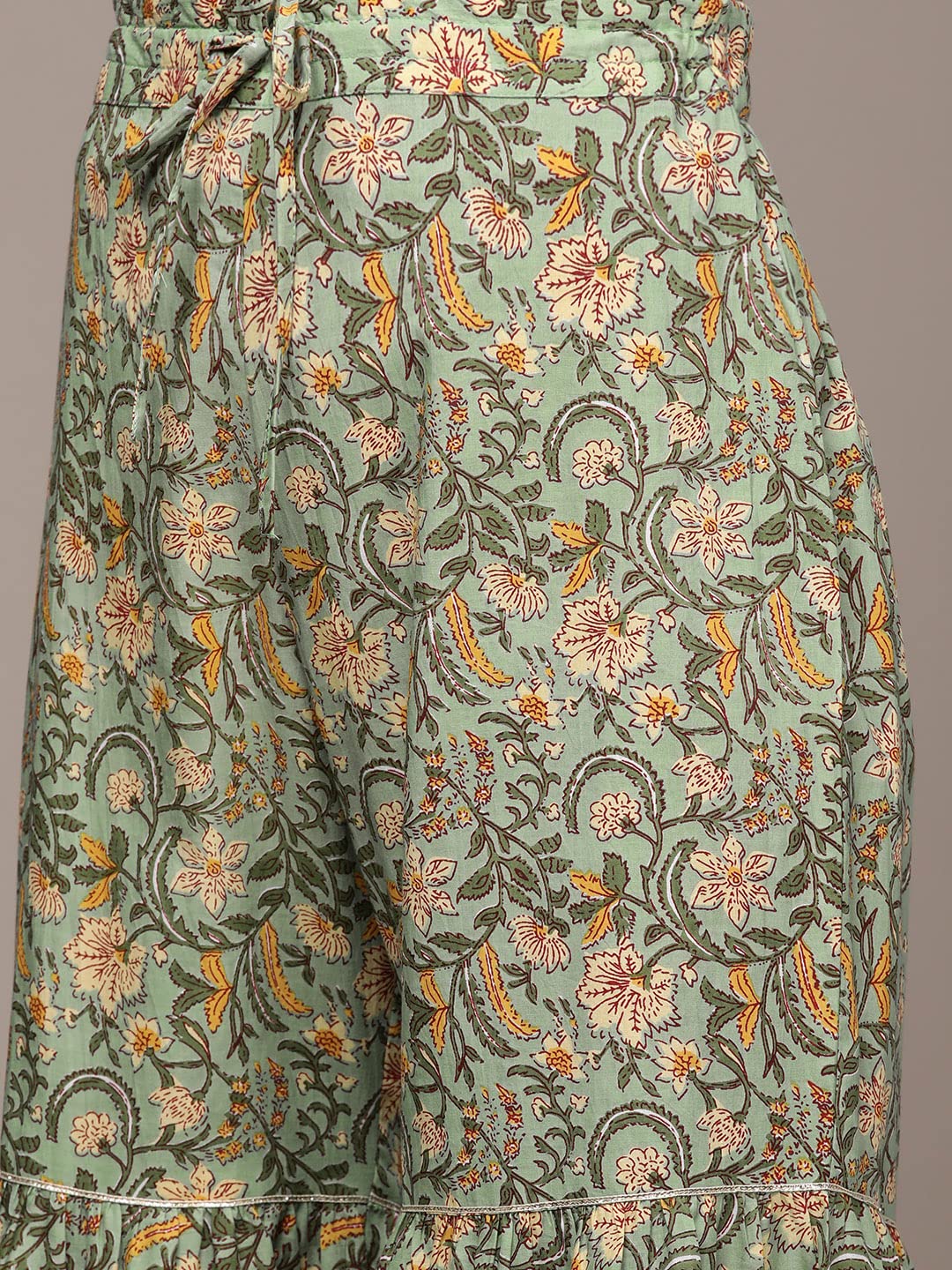 anubhutee Women's  Green Mirror Work Embroidered Printed Kurta Set with Sharara and Dupatta L