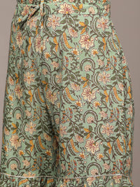 anubhutee Women's  Green Mirror Work Embroidered Printed Kurta Set with Sharara and Dupatta L