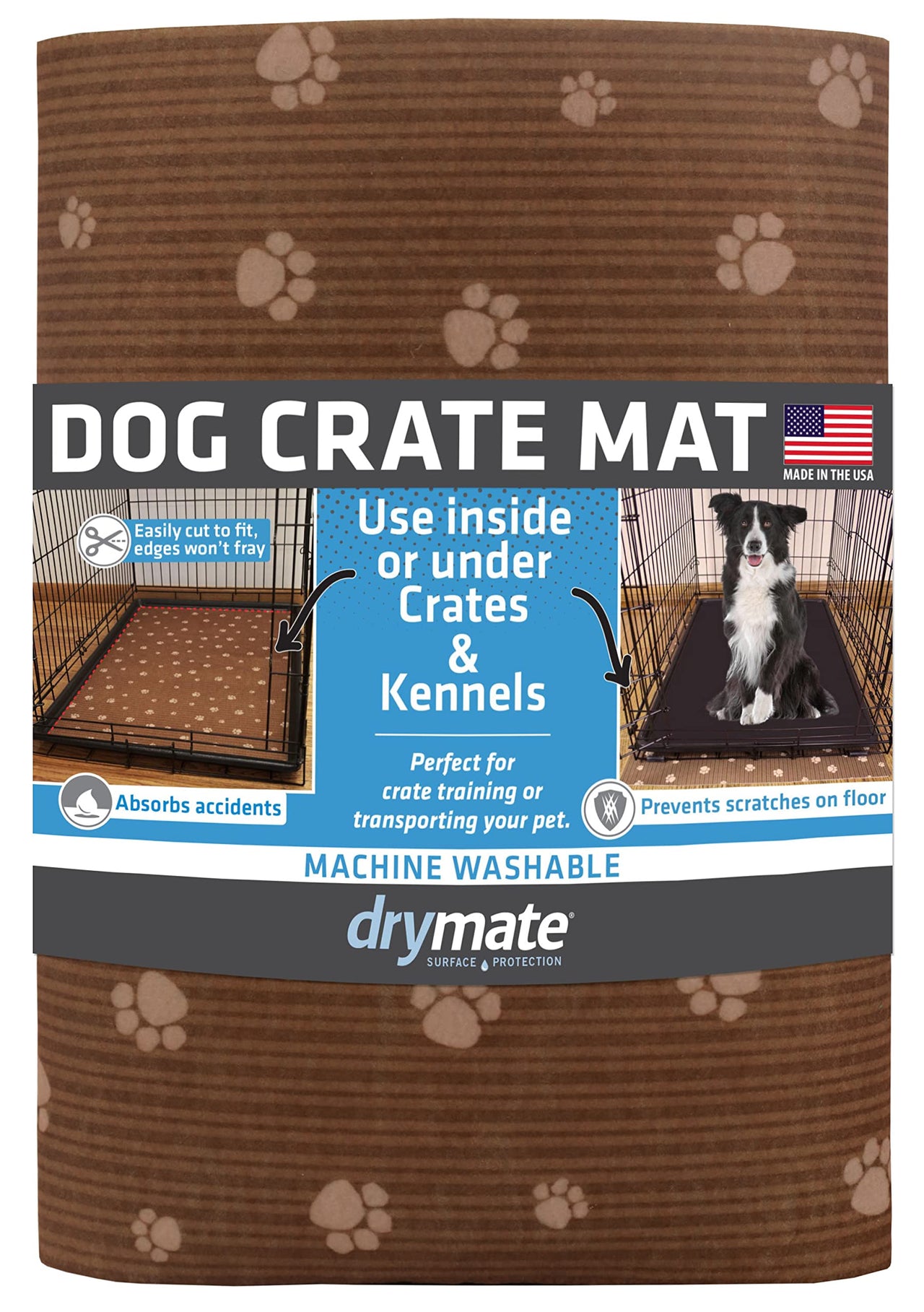 Drymate Dog Crate Mat Liner, Absorbs Urine, Waterproof, Non-Slip, Washable Puppy Pee Pad for Kennel Training - Use Under Pet Cage to Protect Floors, Thin Cut to Fit Design (USA Made) (Brown)(27"x42") 42.0"L x 27.0"W x 0.1"Th Brown