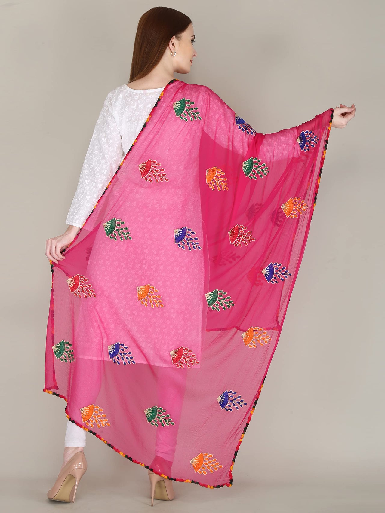 DIAMO Embroidered Chiffon Women's  Dupatta