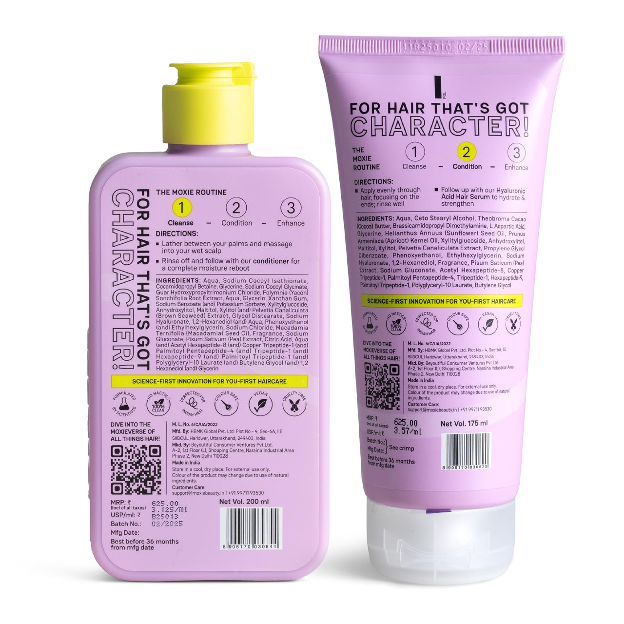 Moxie Beauty HydroRepair Wash Duo | Sulfate-Free Shampoo & Protein-Enriched Conditioner | Deep Hydration & Strengthening | Frizz Control & Damage Repair | 200 ml + 175ml