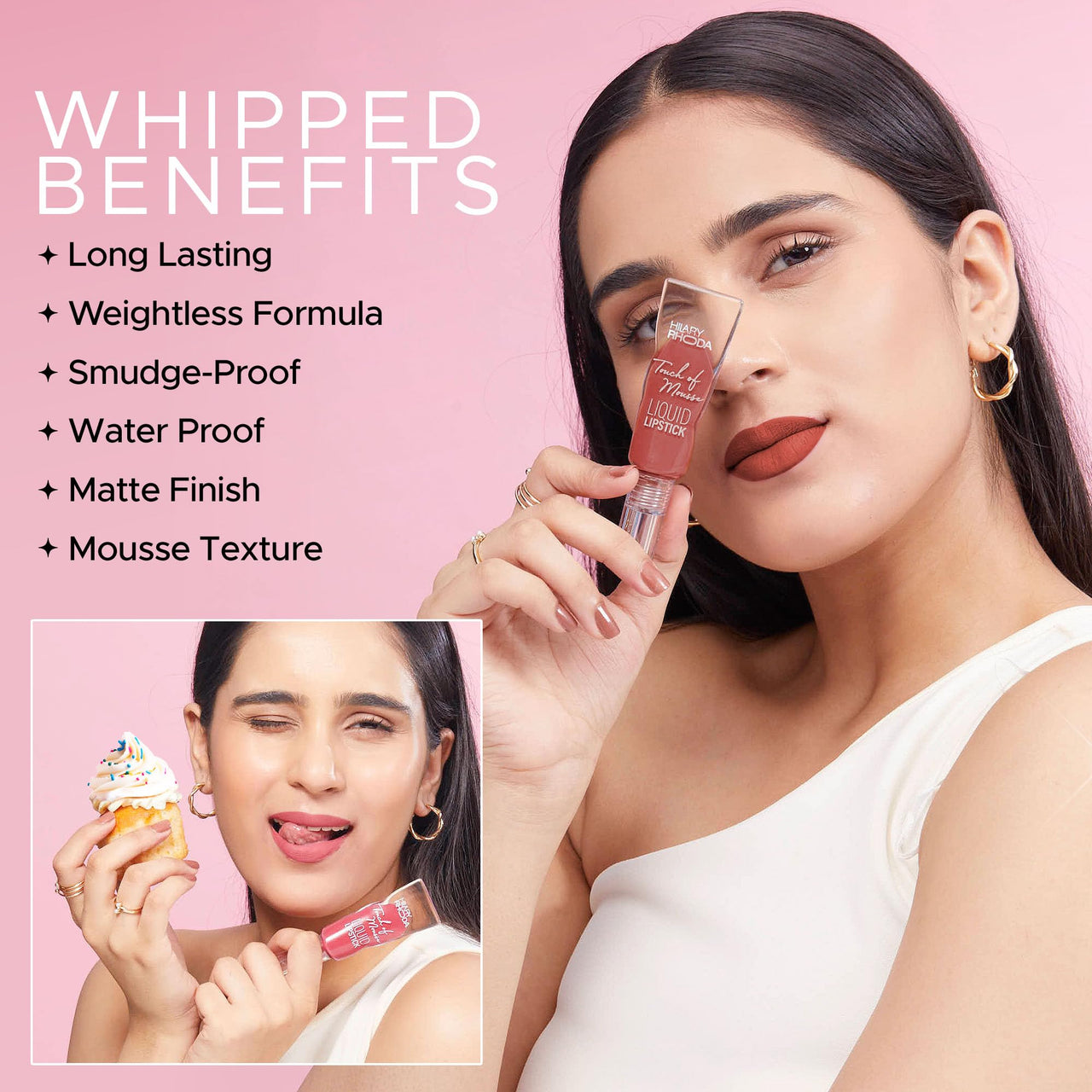 Hilary Rhoda Touch Of Mousse Lipstick | Matte Finish & Long Lasting | Infused with Vitamin E | Weightless & Liquid Lipstick with Mousse Finish | Smudge & Water Proof | Vegan - 5ml (Warm Mauve - Shade 04)