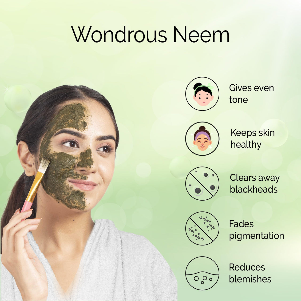 PYOURA Acne Clear Skin Neem Powder, Dark Spot Pigmentation Face Pack, Pure Hygienically Dried Powdered Leaves, Natural Ayurvedic Herbal Mask, No Preservatives Added, 200 g (2 Packs of 100 g Each)