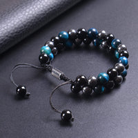 DHQH Triple Protection Bracelet 8/10MM Hematite Black Agate Tigers Eye Stone Bracelet Healing Crystal Natural Stone Bead Bracelets for Men Bring Prosperity Luck B-Blue Triple Bracelet 2