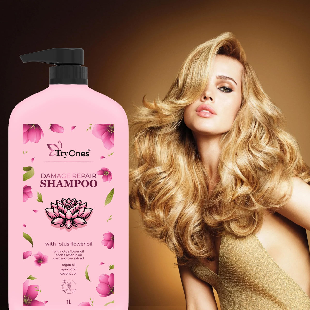 TryOnes Damage Repair Shampoo With Hibiscus & Curry Leaves for Strong & Nourished Hair For Dry & Frizzy Hair | For Smoother, Shinier Hair 1000 ml