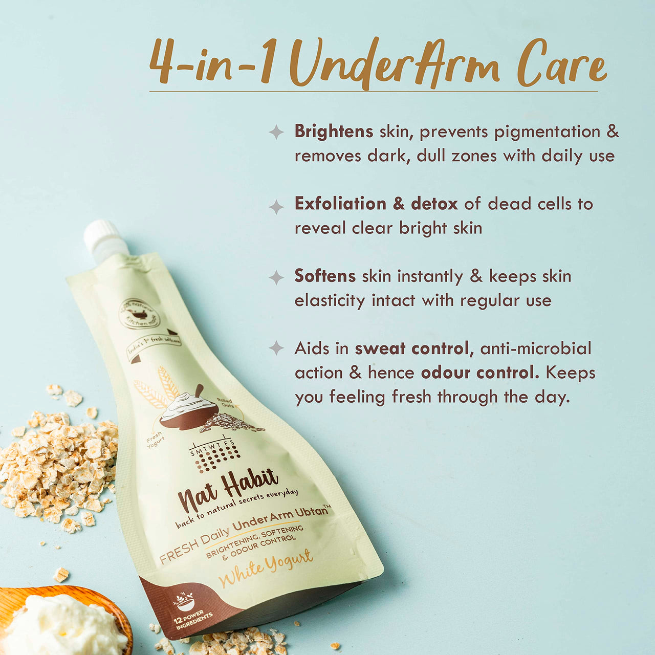 Nat Habit White Yogurt UnderArm Ubtan & Scrub For Softening, Odour Control & Remove Darkness With Yogurt & Oats, Zero Chemical (40gm X Pack f 2)