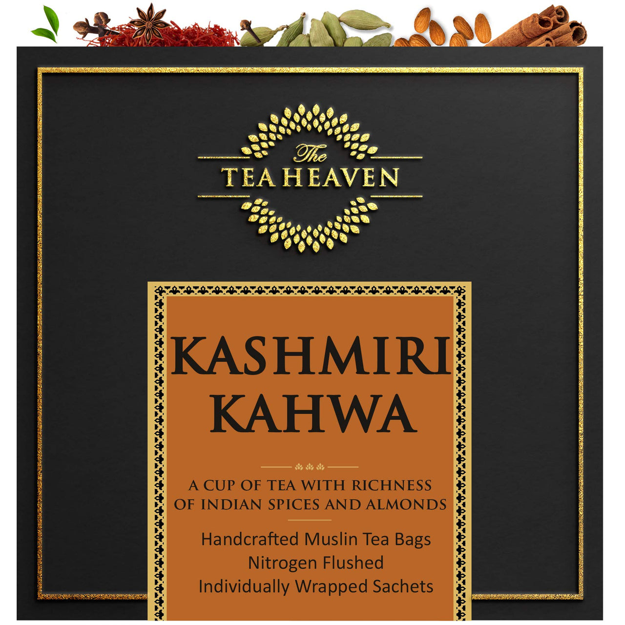 The Tea Heaven | Green Tea Gift - Kashmiri Kahwa-Blended With Saffron, Spices- 100% Natural Ingredients- 17 Tea Bags (16+1 Free Sample), 110 Gram