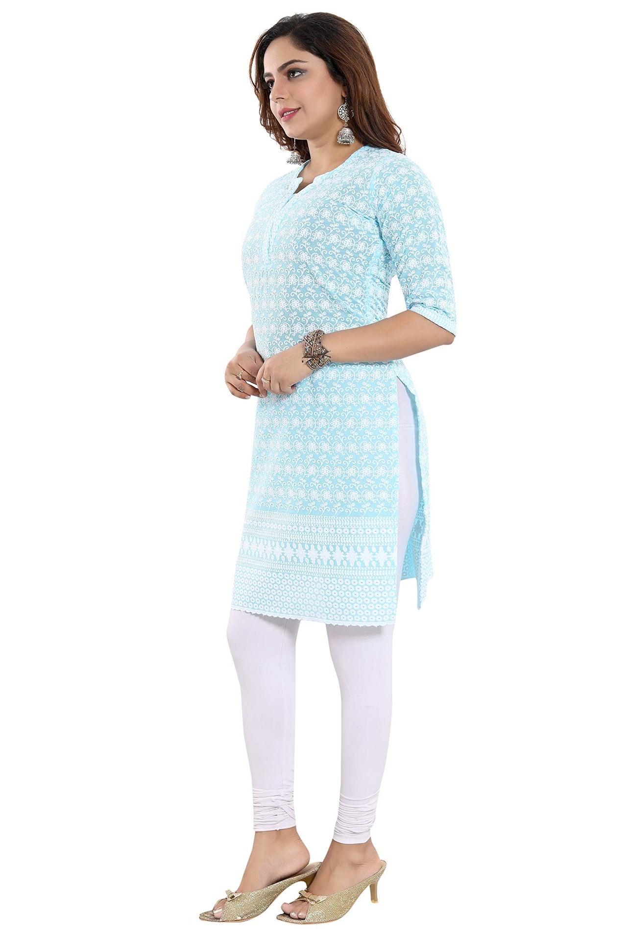 QUEEN SHIELD Women's  Formal & Casual Cotton Chikan-Kari Kurta (4444.)