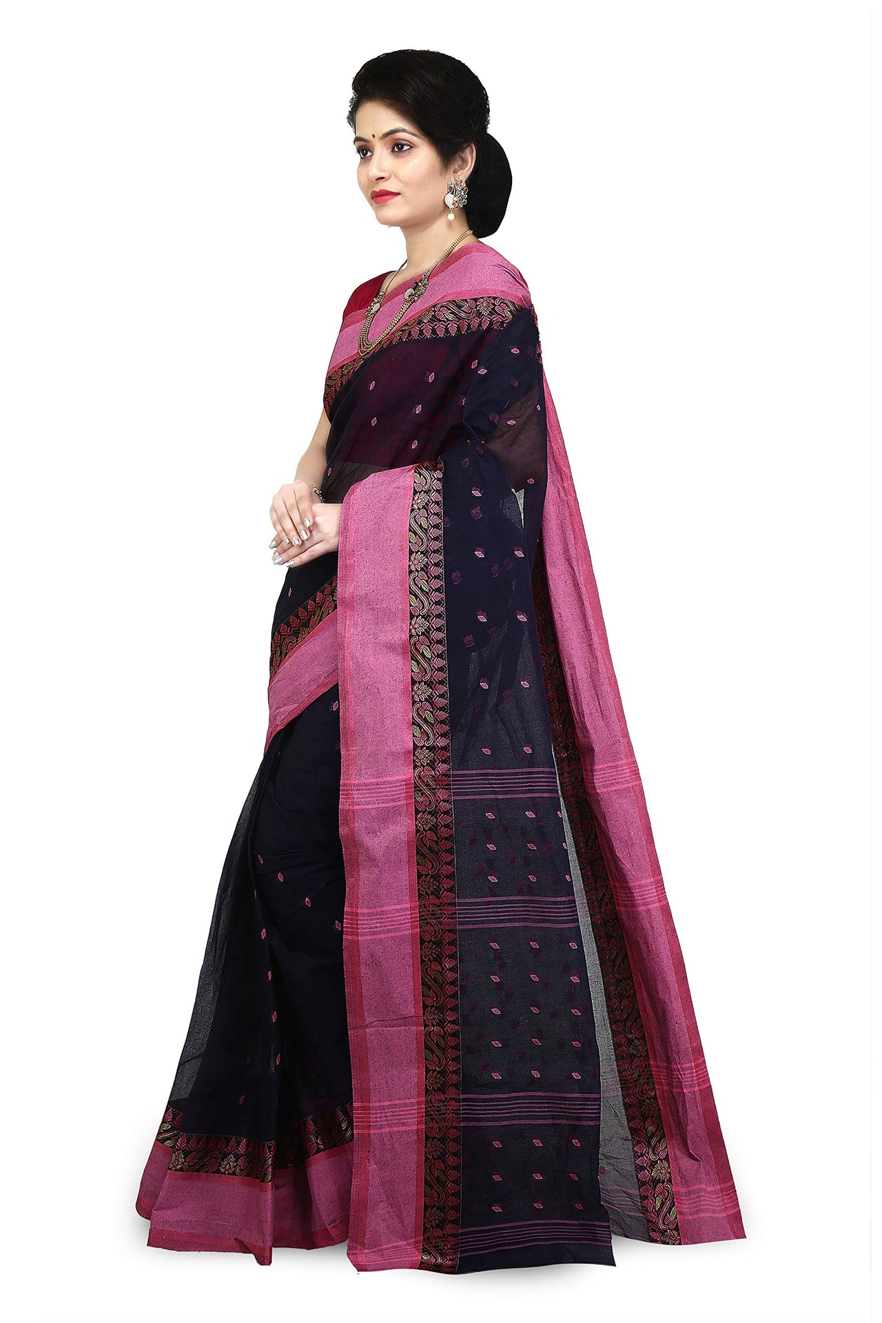 WoodenTant Women's  Handloom Cotton Tant Saree with Buti Work without blouse piece