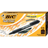 BIC Soft Feel Black Retractable Ballpoint Pens, Medium Point (1.0mm), 12-Count Pack, Black Pens With Soft-Touch Comfort Grip