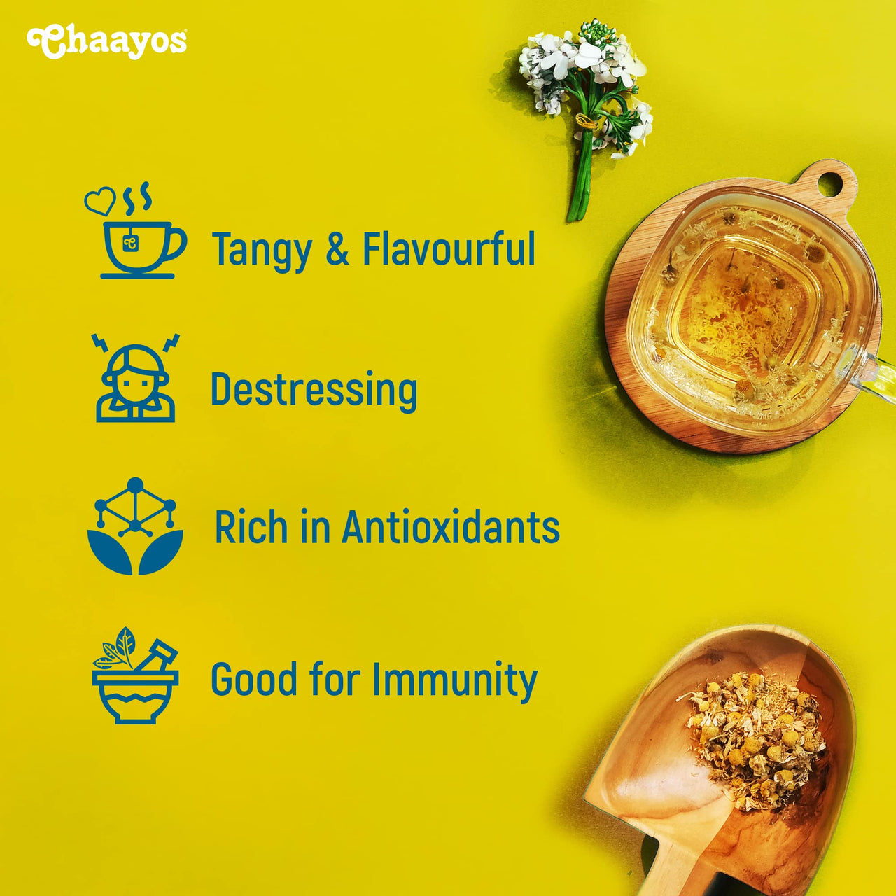 Chaayos Chamomile Herbal Tea - 50 GM | Herbal Tea | Chamomile Flower Tea | Natural Chamomile Flowers | Detox Tea | Tea