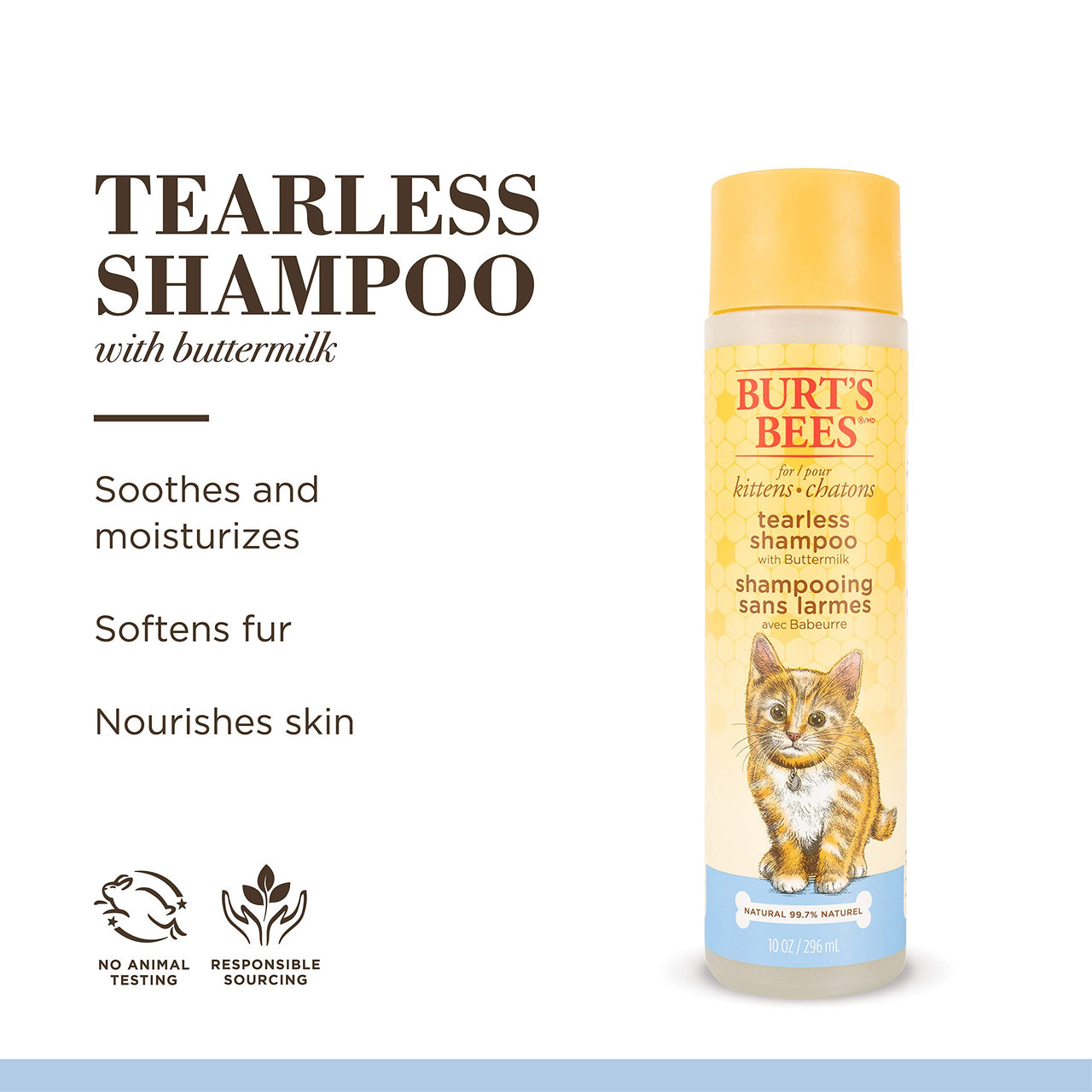 Burt's  Bees for Pets Kitten Natural Tearless Shampoo with Buttermilk | Cat Shampoo for All Cats & Kittens | Cruelty Free, Sulfate & Paraben Free, pH Balanced for Dogs - Made in USA, 10 oz - 2 Pack