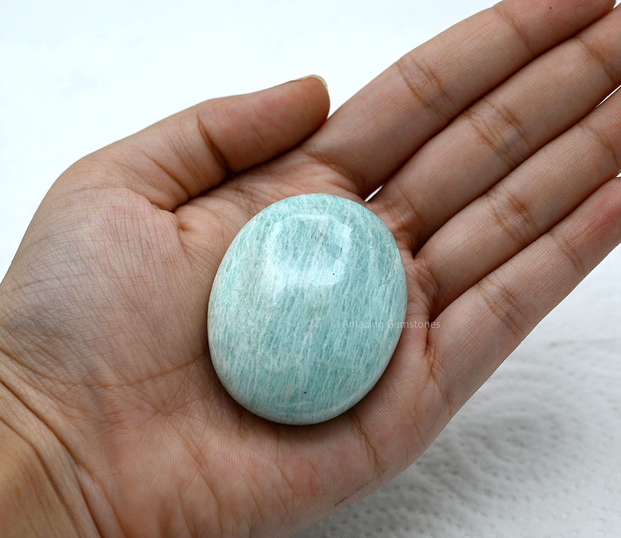 Amazonite Palm Stone - Pocket Massage Worry Stone for Natural Body Chakra Balancing, Reiki Healing and Crystal Grid Amazonite