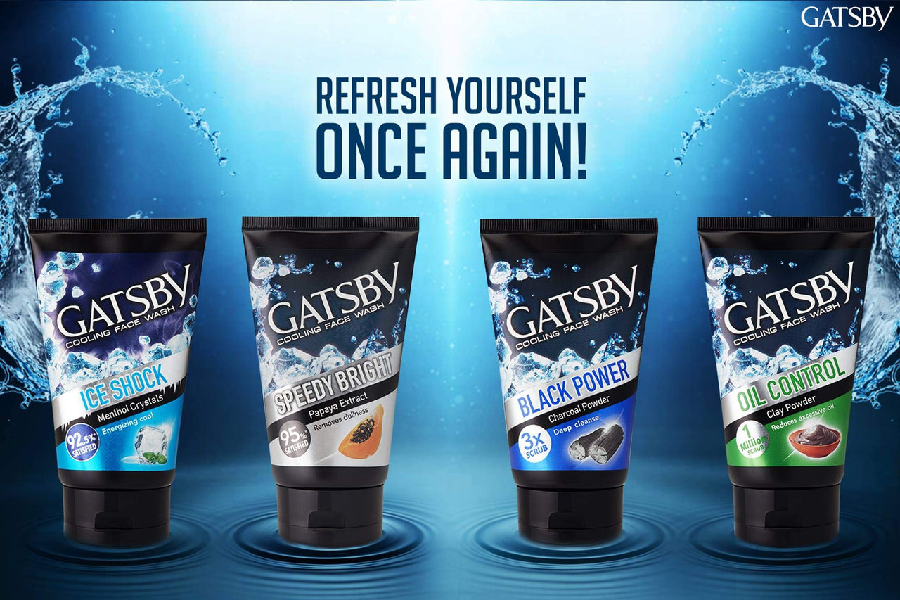 GATSBY Cooling Face Wash - Oil Control, For Deep Cleansing, Contains Clay Powder, Powered With Micro Scrub Beads, 100gm.