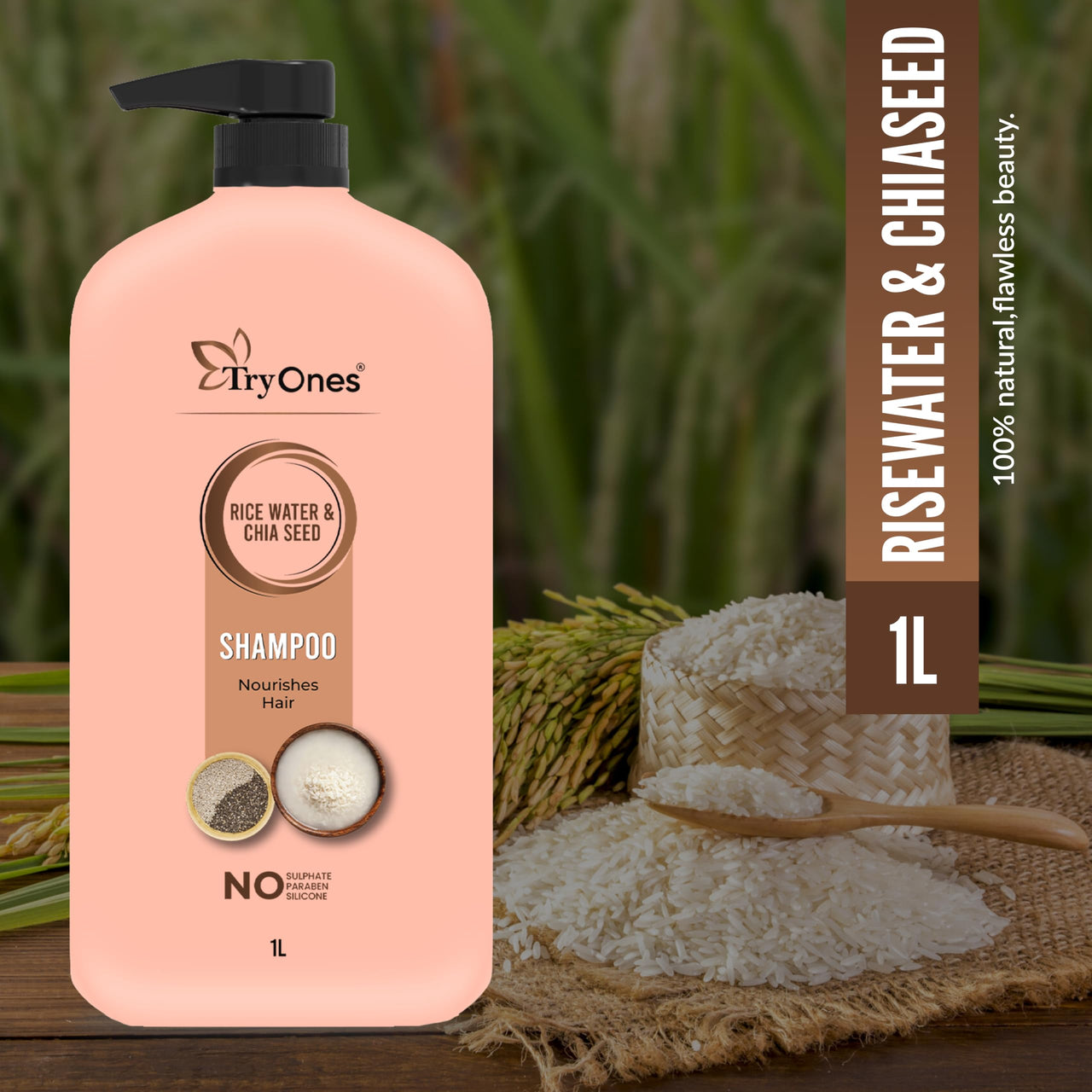 TryOnes Rice Water Shampoo|Prevents Hair Fall And Thinning |Promotes Recovery Shampoo, with Fermented Rice Water, Sulphate Free & Paraben Free, for 1000ml