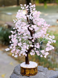 Rose Quartz Crystal Tree of Life - Chakra Tree for Positive Energy, Feng Shui Decor - Handmade Gemstone Tree, Good Luck Money Tree Bonsai, Pink Healing Crystals - Meditation Stones, Spiritual Gift Rose Quartz (Silver Wire)