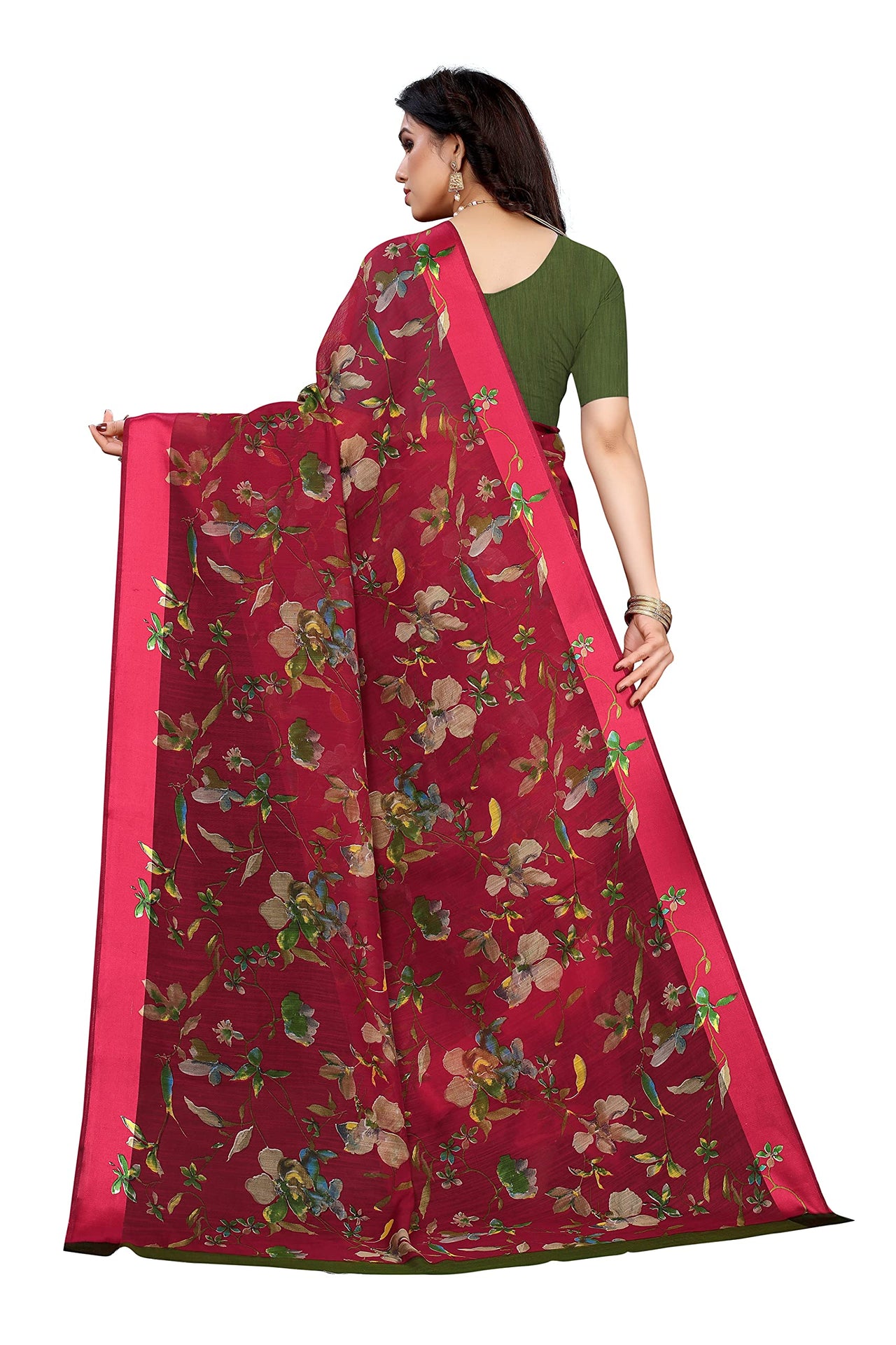 Tarshika Women's  Linen Blend Printed Saree With Blouse Piece(LINEN SAREE_NEW)