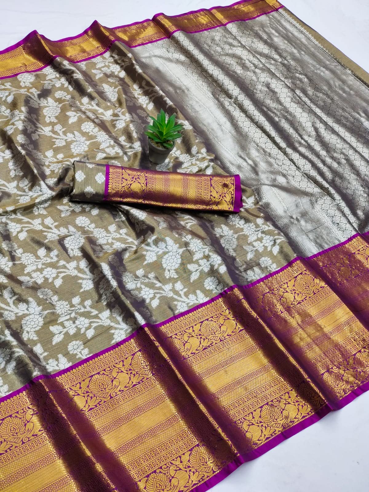 Pandadi Saree Women's  Arasi Soft Tissue Banarasi Silk Dharmavaram Pattu Saree With Unstiched Blouse Piece