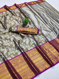 Pandadi Saree Women's  Arasi Soft Tissue Banarasi Silk Dharmavaram Pattu Saree With Unstiched Blouse Piece