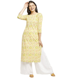 Rajnandini Women's  Yellow Pure Cambric Cotton Jaipuri Printed Kurti (JOPLJPR85-P)