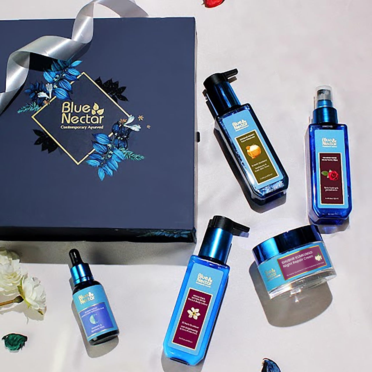 Blue Nectar Indulgent Nature Beauty Gift Set for Women & Men | Face Cream, Serum, SPF Lotion, Face Wash & Rose Face Mist | Gift Box for Birthday, Anniversary & Special Occasions