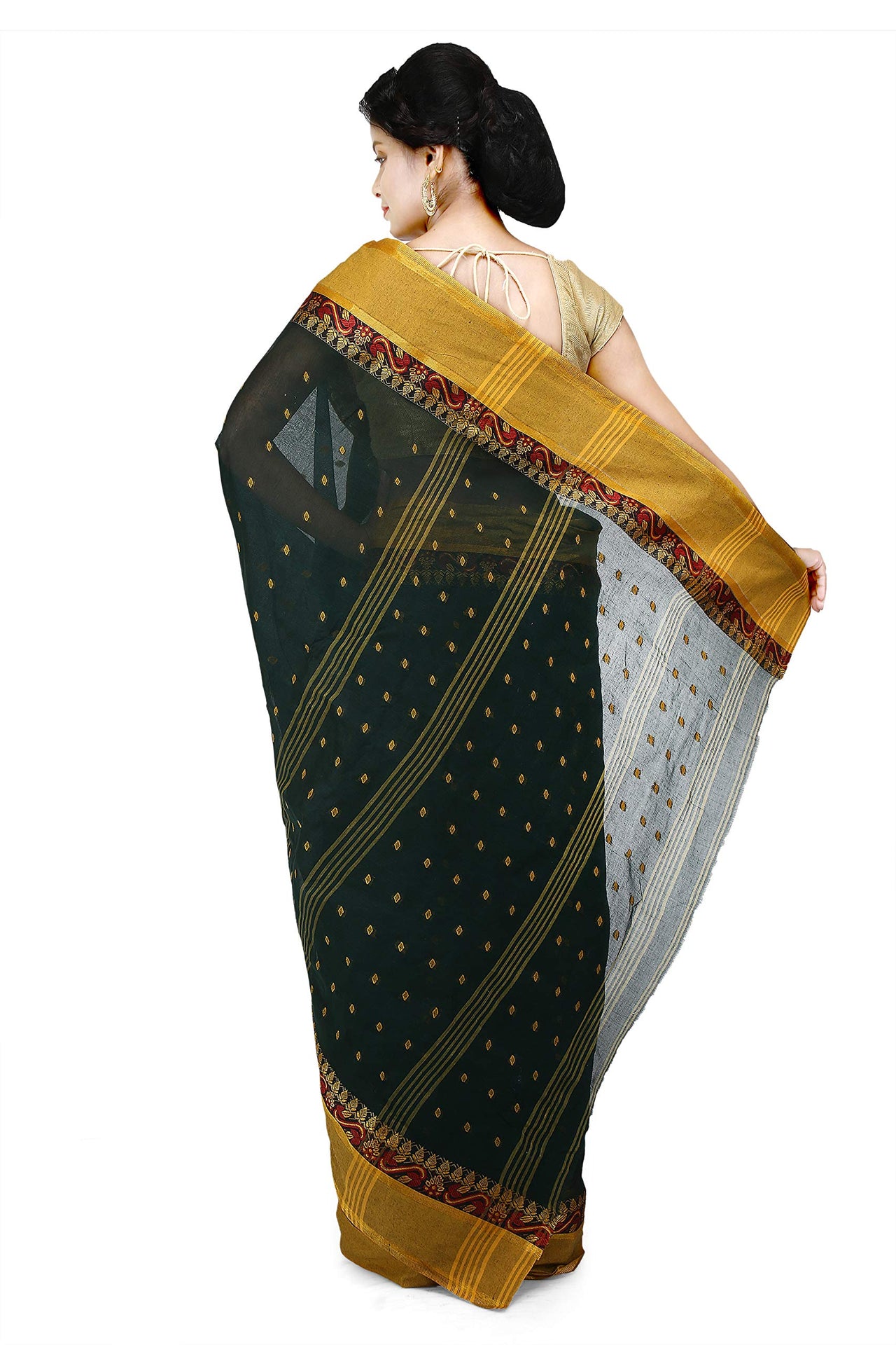 WoodenTant Women's  Handloom Cotton Tant Saree with Buti Work without blouse piece