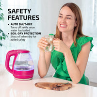 OVENTE Glass Electric Kettle Hot Water Boiler 1.5 Liter Borosilicate Glass Fast Boiling Countertop Heater - BPA Free Auto Shut Off Instant Water Heater Kettle for Coffee & Tea Maker - Purple KG83P