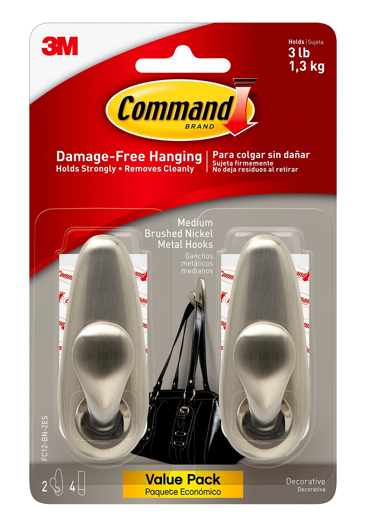 Command Forever Classic Medium Metal Wall Hooks, Damage Free Hanging Wall Hooks with Adhesive Strips, No Tools Wall Hooks for Hanging Decorations in Living Spaces, 2 Metal Hooks and 4 Command Strips Medim