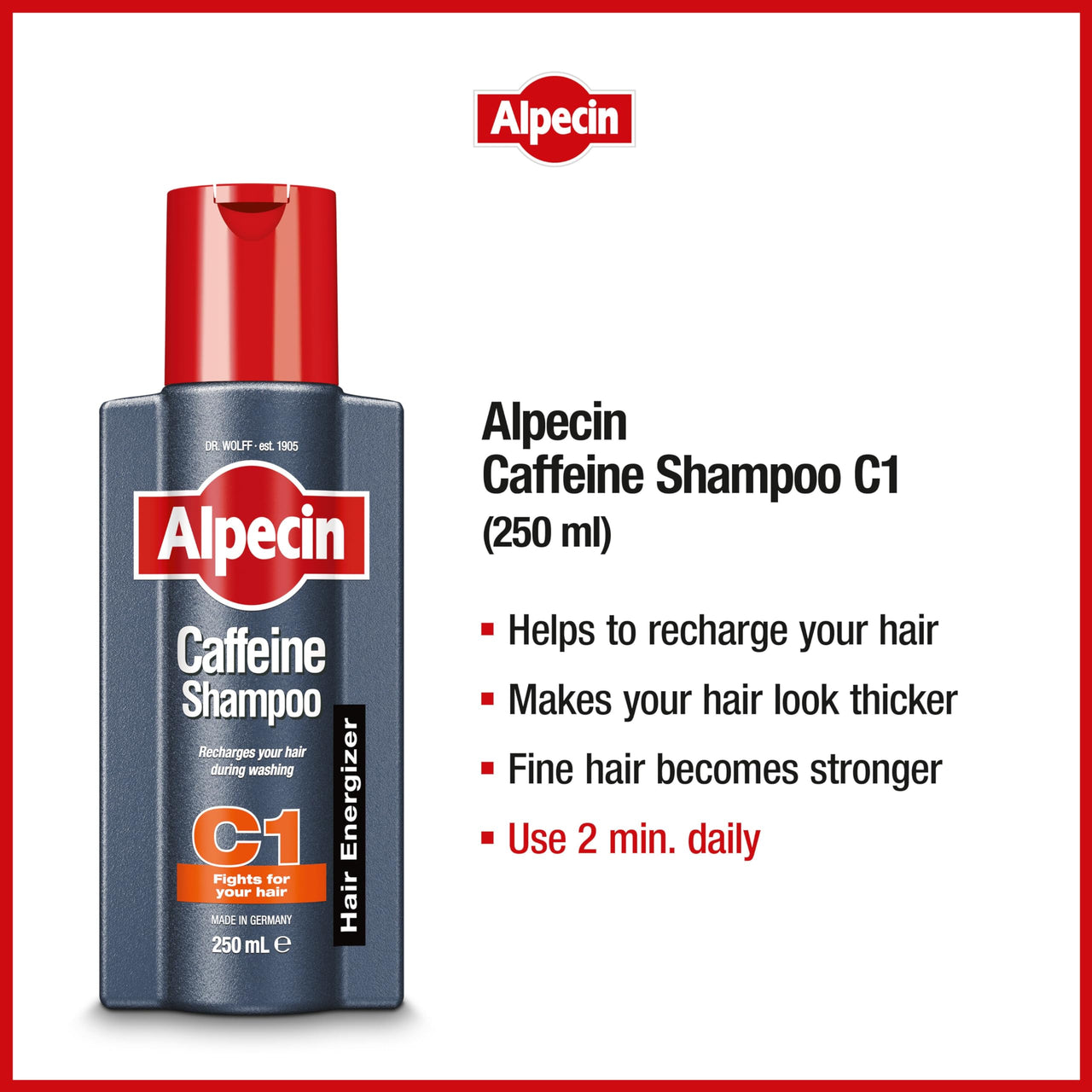 Alpecin C1 Caffeine Anti Hair Fall Shampoo, 250ml | Scalpe Shampoo for Hair Fall Control | Natural Hair Growth Shampoo Strengthen Hair Growth and Reduces Hair Loss