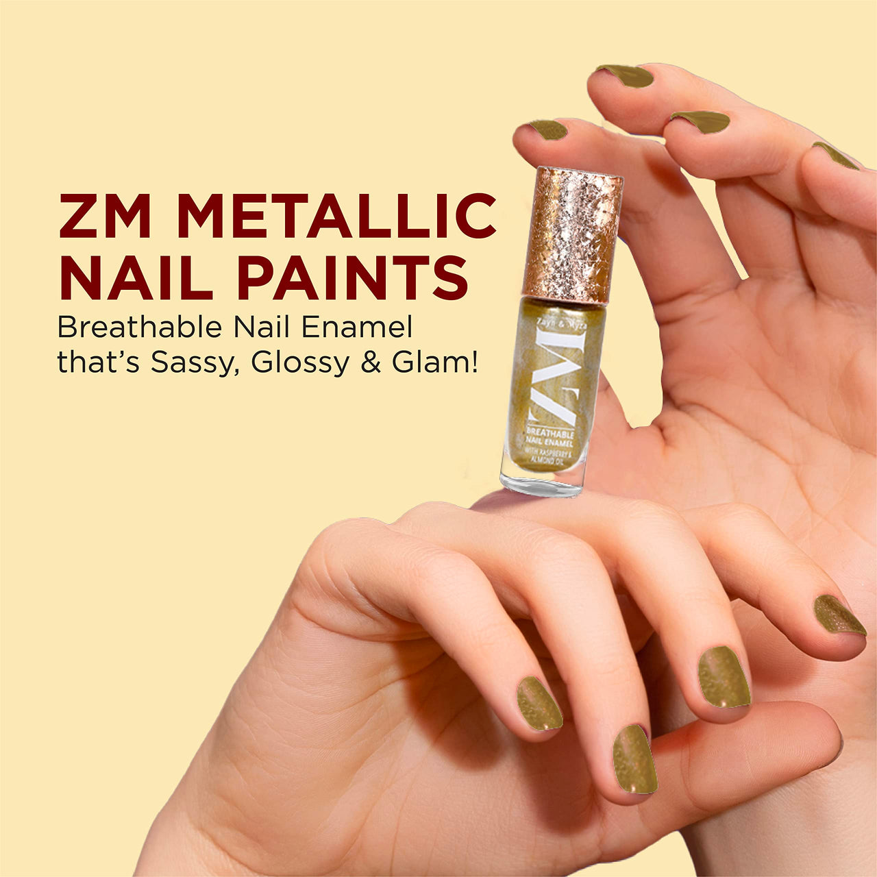 ZM Zayn & Myza Breathable Nail Enamel With Raspberry & Almond Oil, Bold Gold 7ml