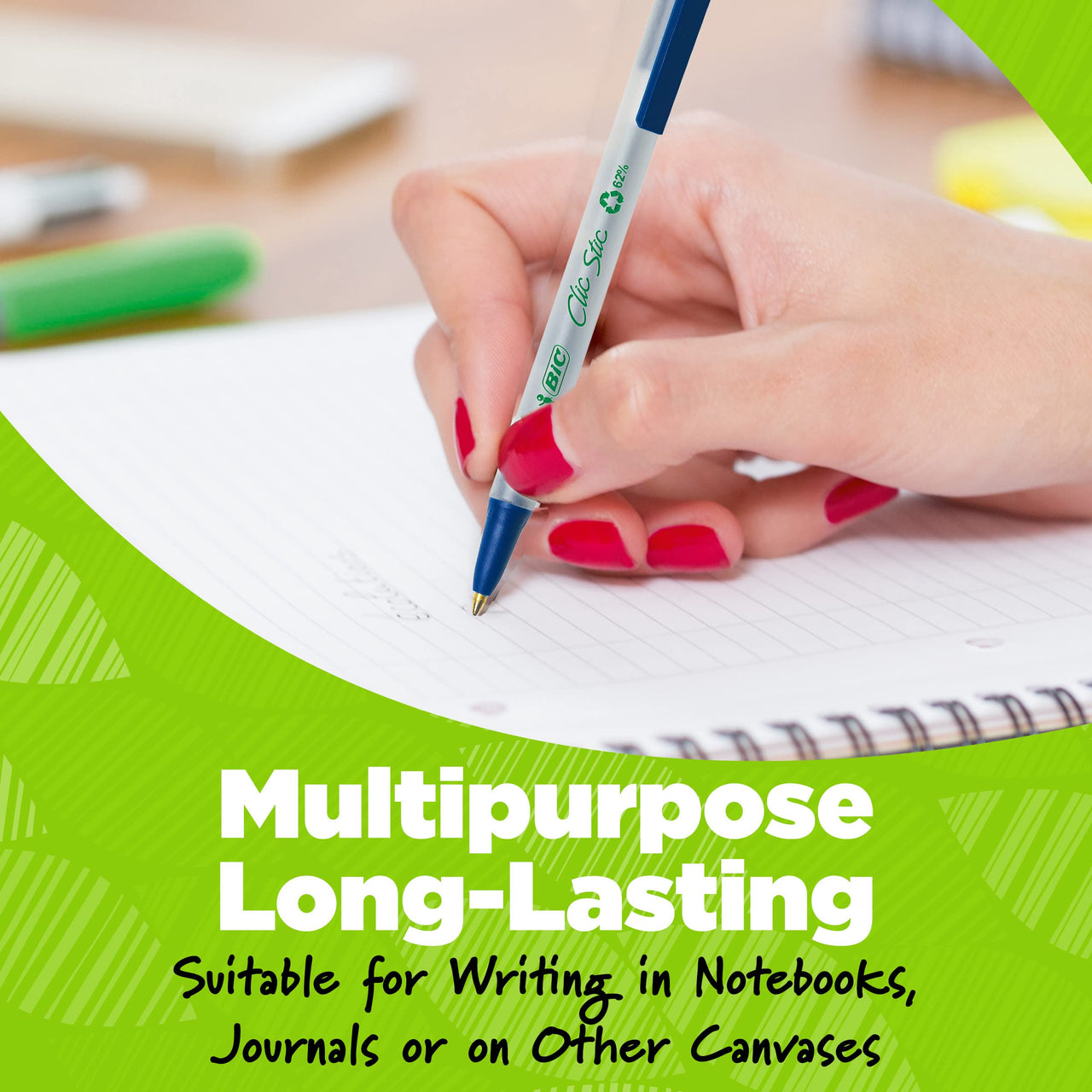 BIC Ecolutions Clic Stic Blue Ballpoint Pens, Medium Point (1.0mm), 48-Count Pack, Retractable Ball Point Pens Made from 78% Recycled Plastic