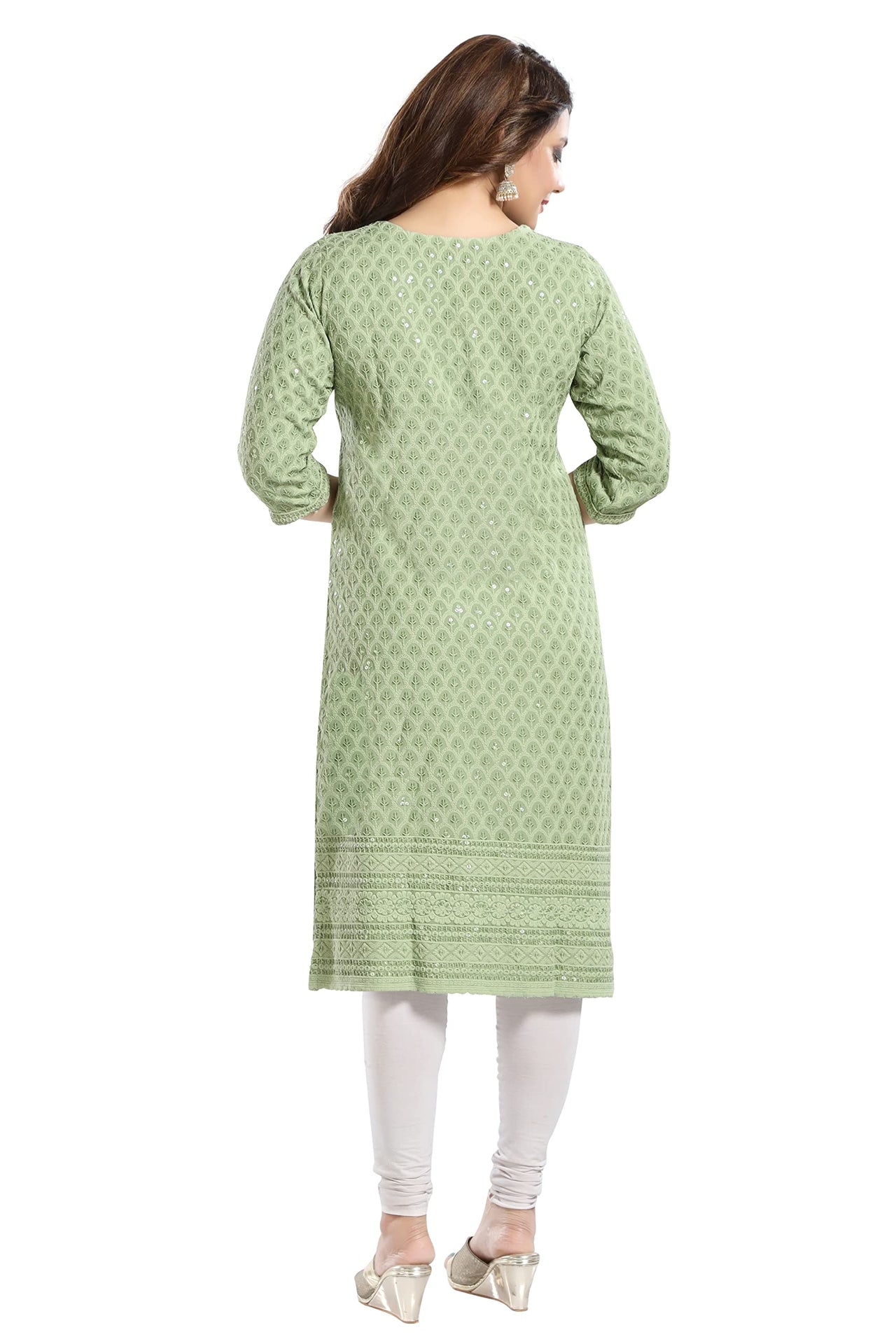 QUEEN SHIELD Women's  Knee Length Rayon Chikan-Kari KurtaKurti (QS_6631)