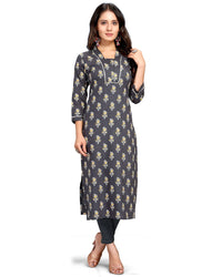 Rajnandini Women's  Grey Coloured Pure Cambric Cotton Jaipuri Printed Kurti