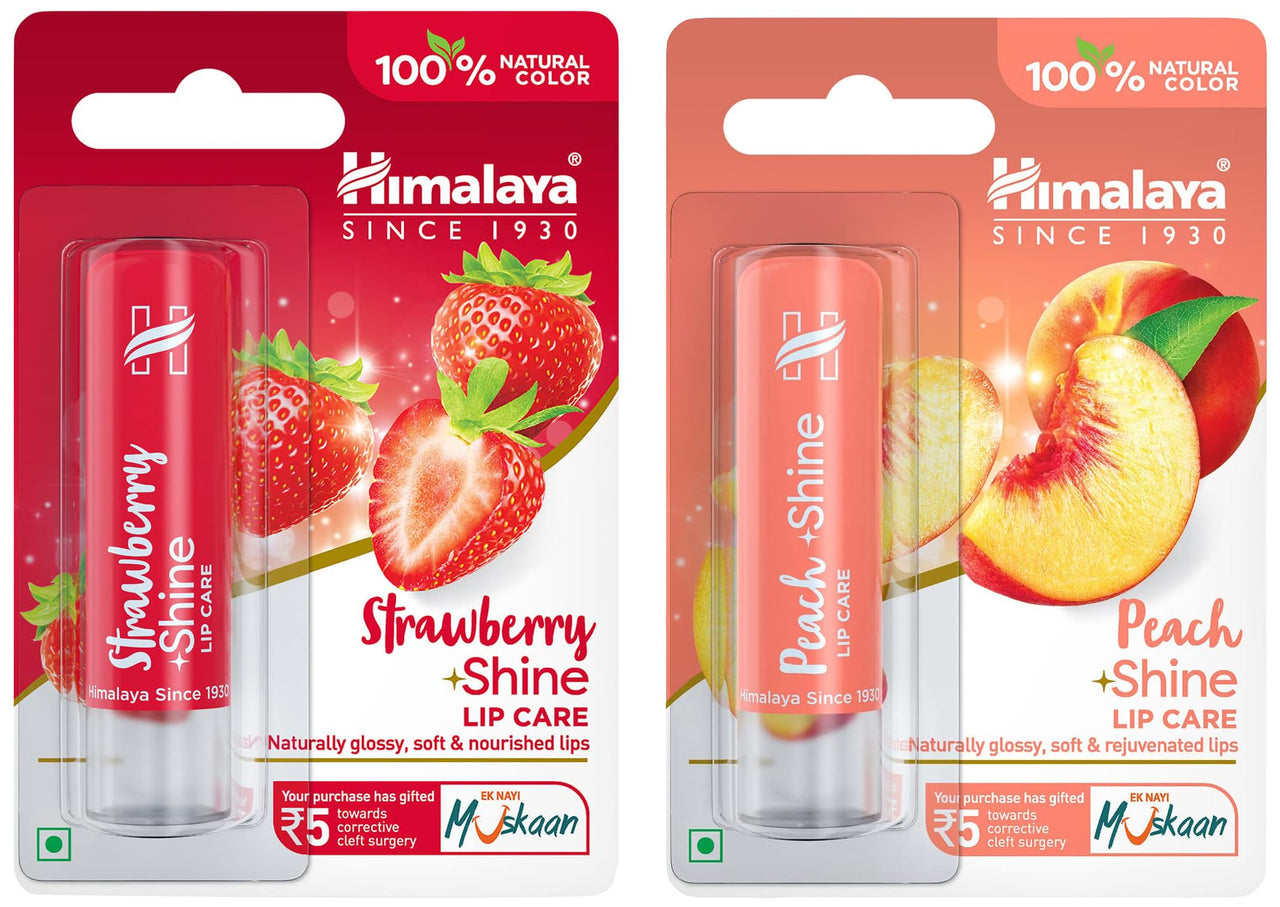 Himalaya Peach Shine Lip Care & Herbals Strawberry Shine Lip Care Combo, Pack Of 1, Multicolor