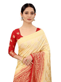 SATYAM WEAVES Women’s Daily/Party/Wedding/Casual Wear Rapier Jacquard Banarasi Cotton Silk Saree With Jacquard Designed Unstitched Blouse Piece